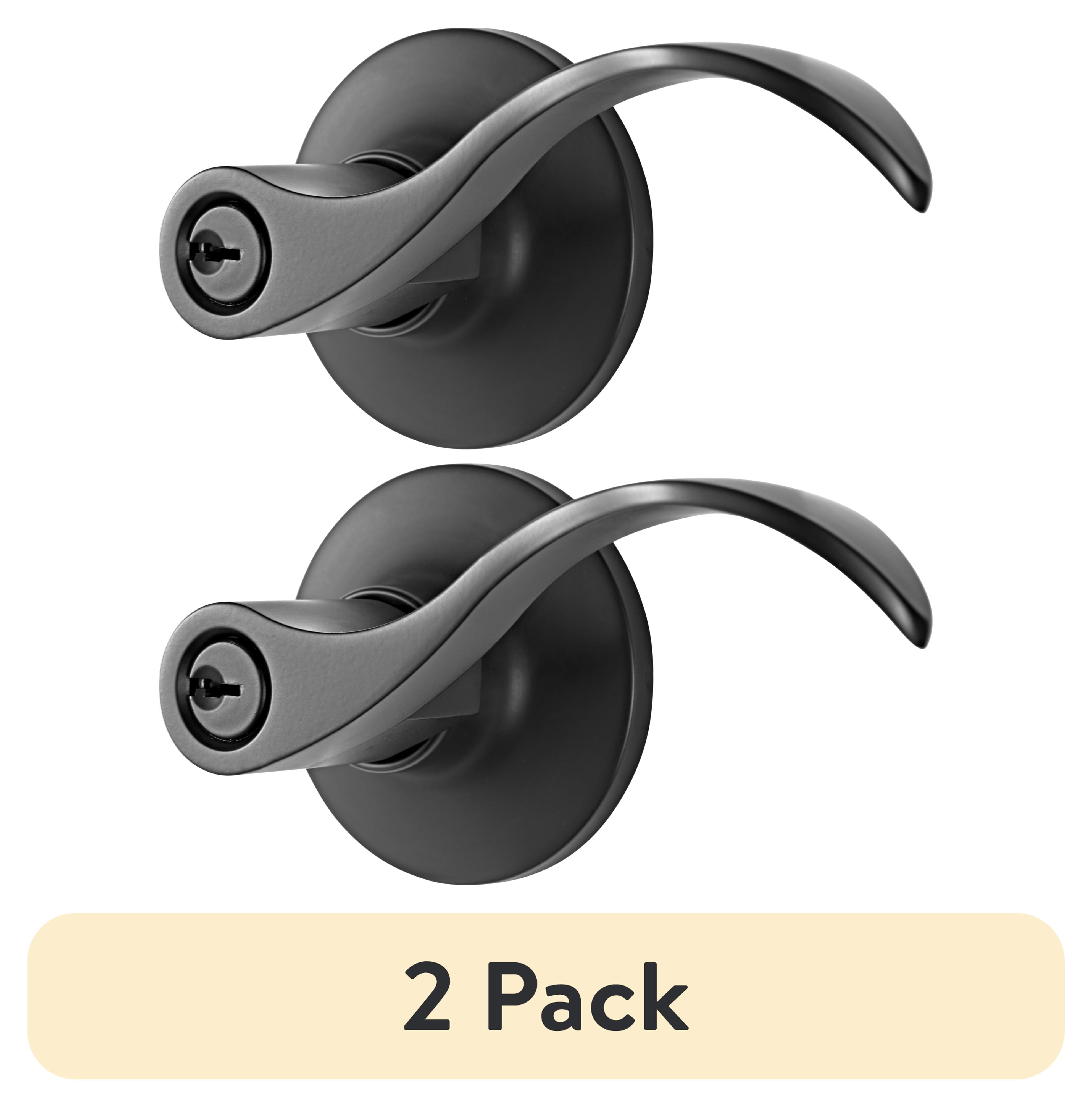 (2 pack) Brinks Keyed Entry Modern Wave Style Lever Doorknob with Pro-Guard, Matte Black Finish