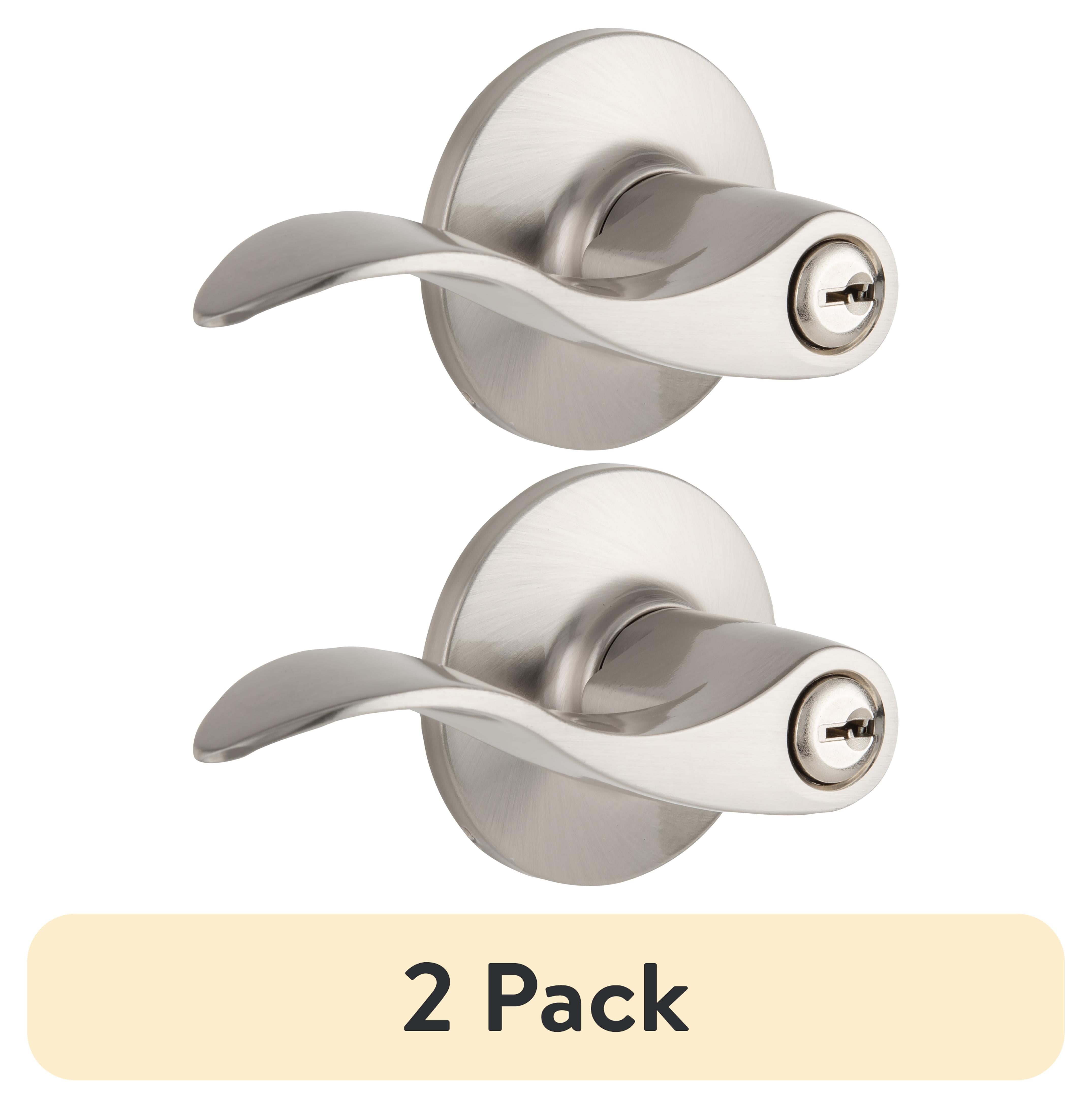 (2 pack) Brinks Keyed Entry Modern Wave Style Lever Doorknob with Pro-Guard, Satin Nickel Finish