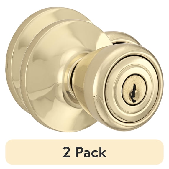 (2 pack) Brinks Keyed Entry Tulip Style Doorknob, Polished Brass Finish ...
