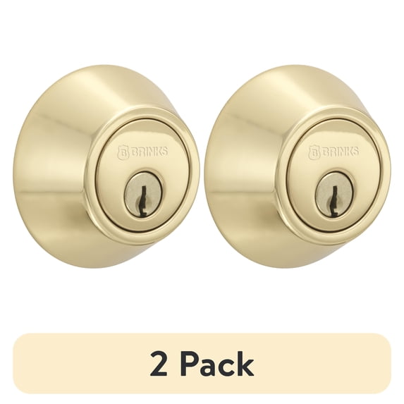 (2 pack) Brinks Mobile Home Single Cylinder Deadbolt Lock, Polished Brass Finish