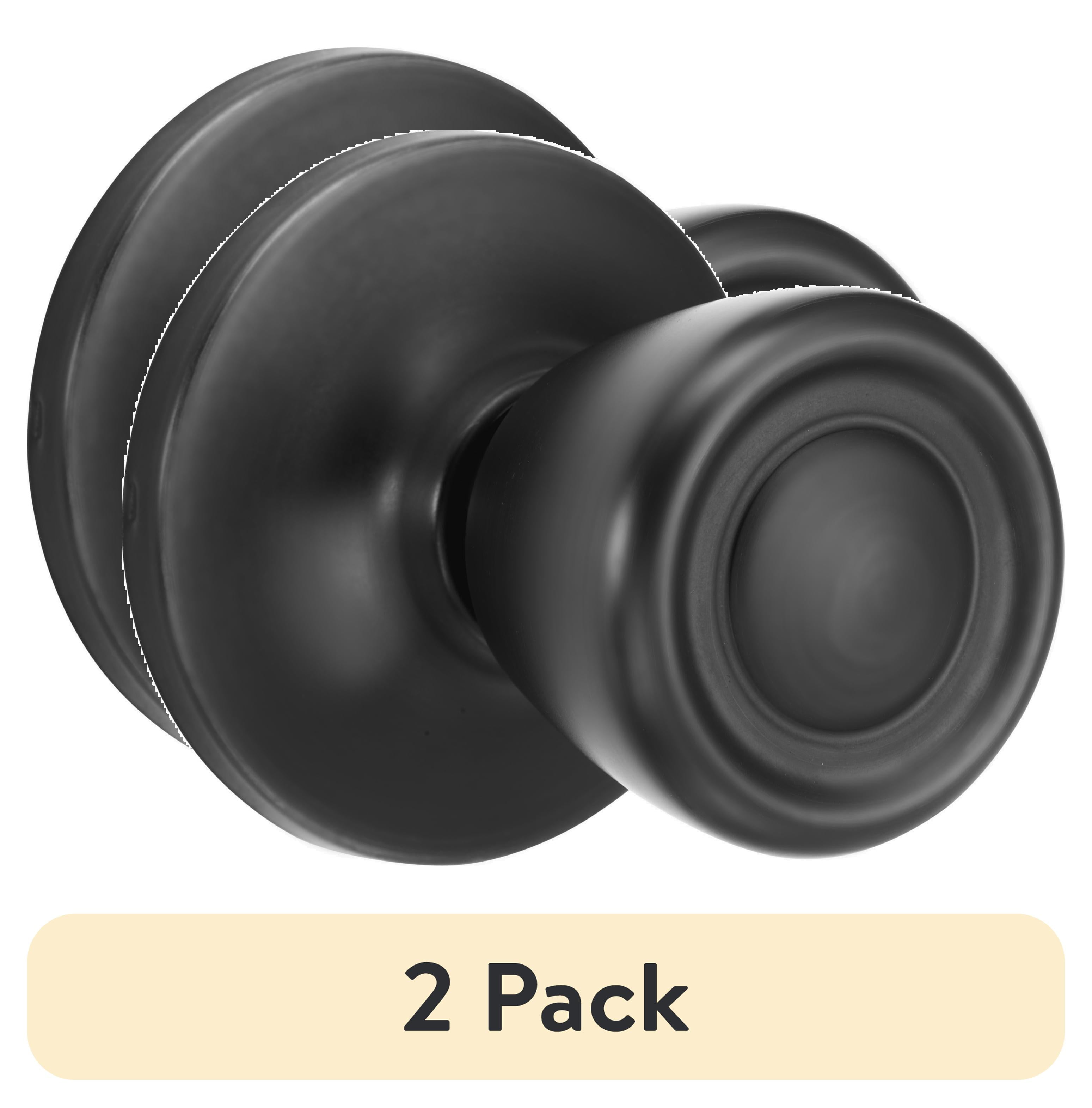 (2 pack) Brinks Non-Locking Passage Tulip Style Doorknob, Matte Black Finish