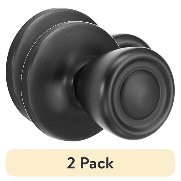 (2 pack) Brinks Non-Locking Passage Tulip Style Doorknob, Matte Black Finish
