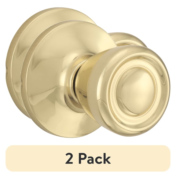 (2 pack) Brinks Non-Locking Passage Tulip Style Doorknob Polished Brass Finish