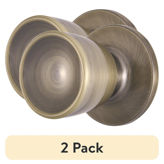 (2 pack) Brinks Passage Hall/Closet Classic Bell Style Doorknob, Antique Brass Finish