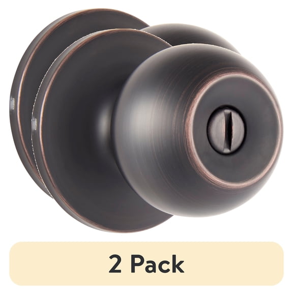 (2 pack) Brinks Privacy Bed/Bath Ball Style Doorknob, Tuscan Bronze Finish