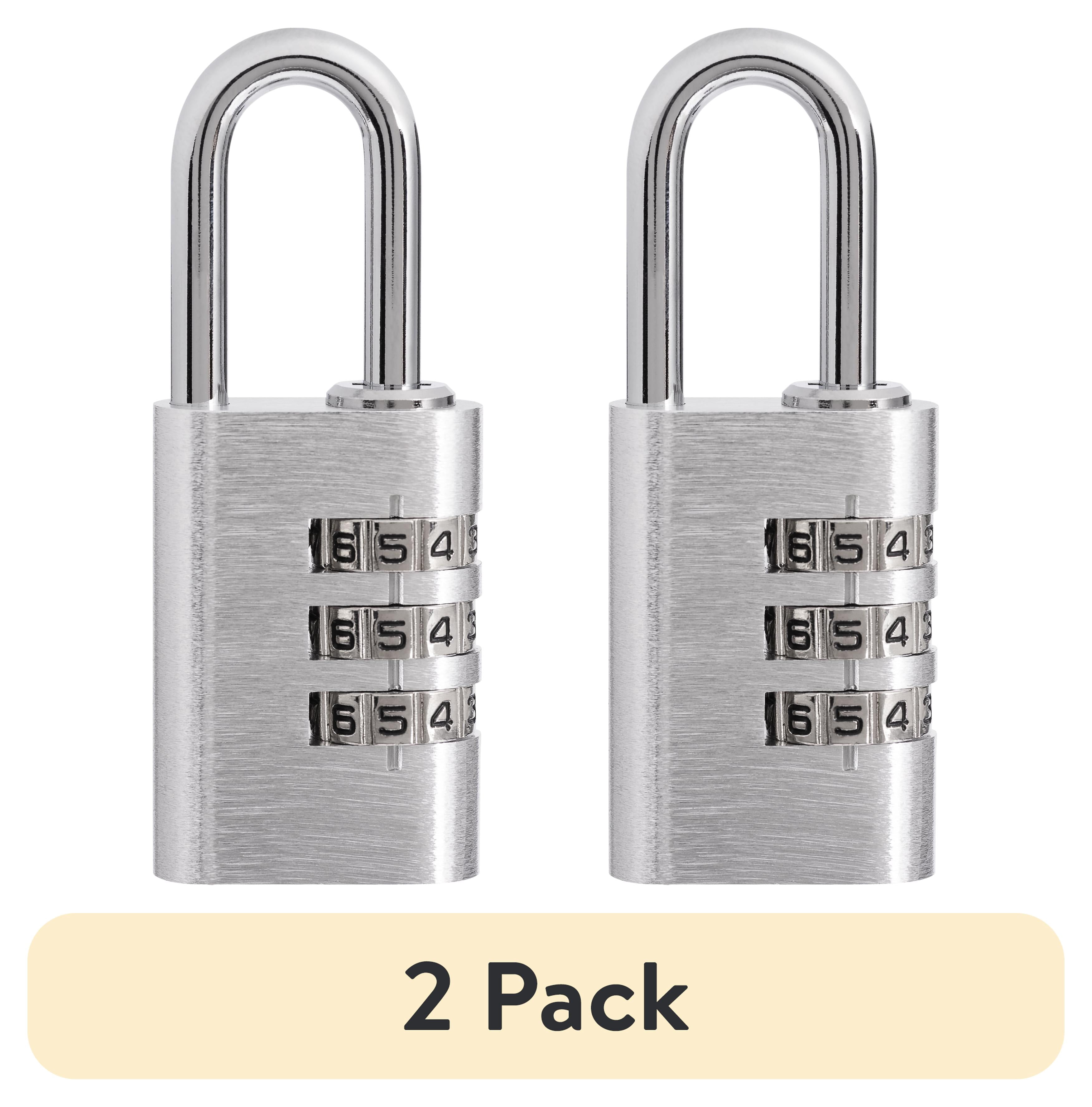 (2 pack) Brinks Resettable 3-Dial Combination Padlock, 28mm Aluminum Body with 1in Shackle