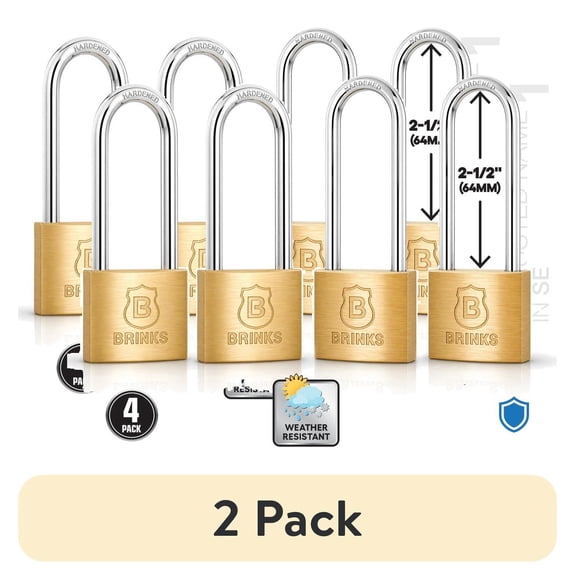 (2 pack) Brinks Solid Brass 40mm Keyed Padlock with 2 1/2in Shackle, 4 pack