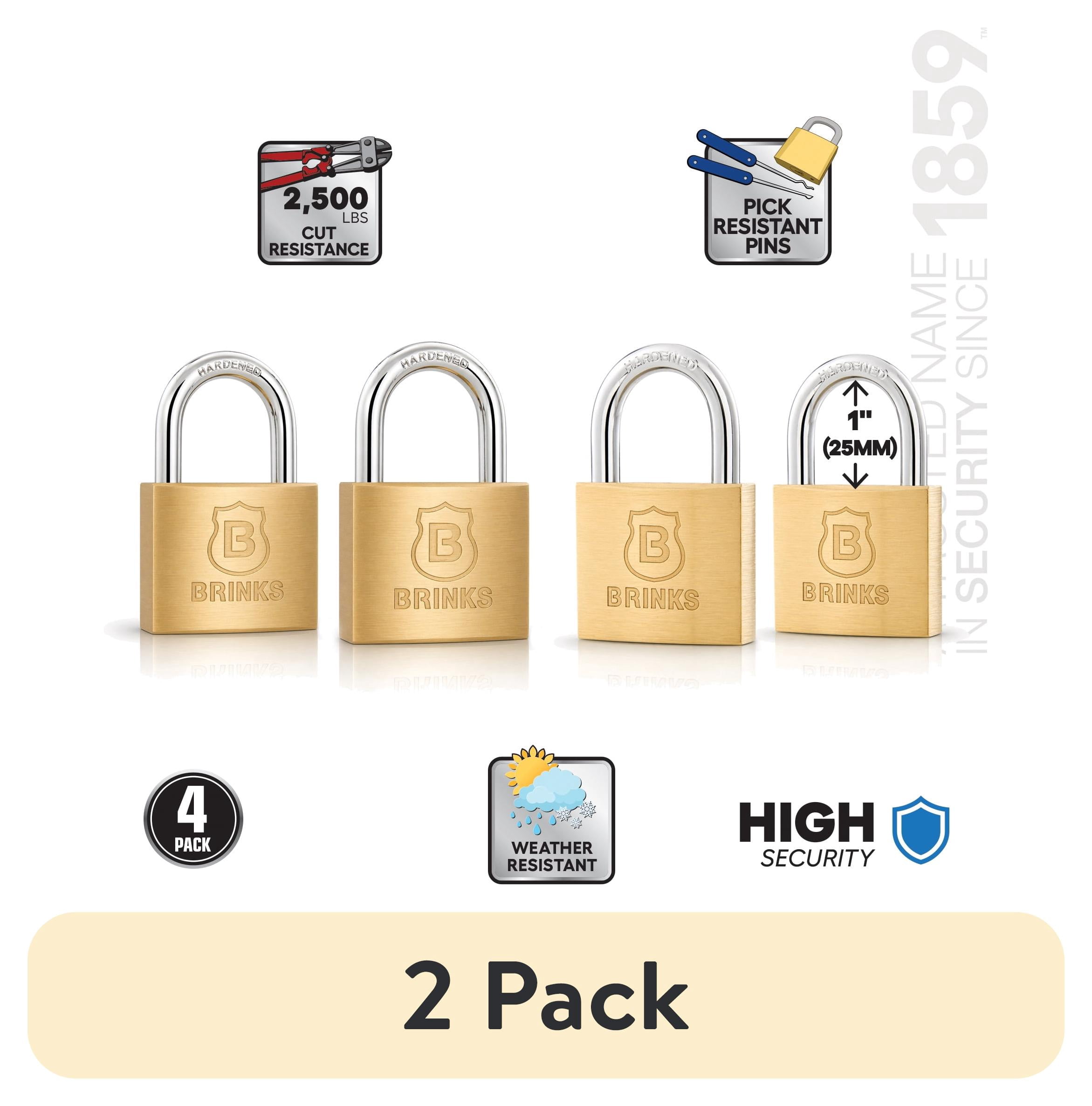 (2 pack) Brinks Solid Brass 40mm Keyed Padlock with 7/8in Shackle, 4 pack