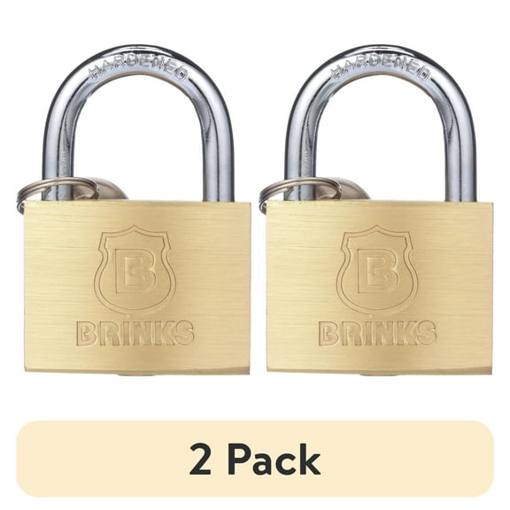 (2 pack) Brinks Solid Brass 50mm Keyed Padlock with 1in Shackle