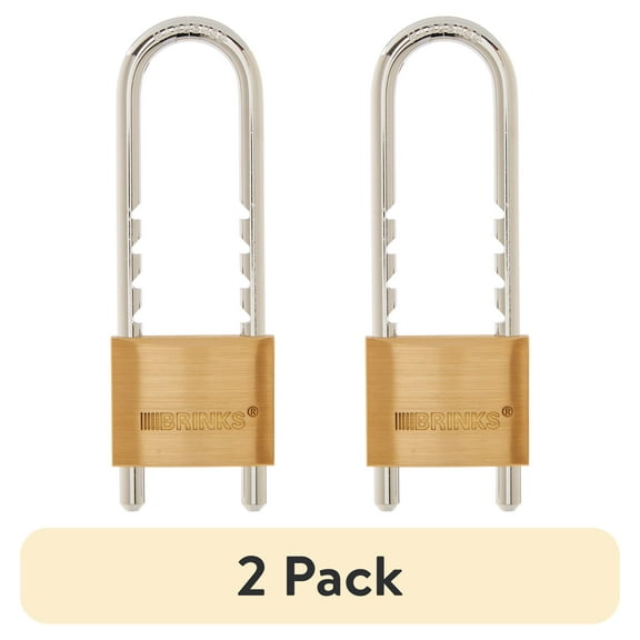 (2 pack) Brinks Solid Brass 50mm Keyed Padlock with Adjustable 1 7/8in to 4 3/4in Shackle