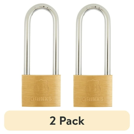 (2 pack) Brinks Solid Brass Padlock 40mm Body with 2-1/2 inch Long Shackle, 2 pack