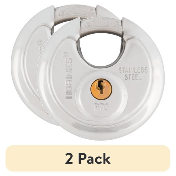 (2 pack) Brinks Stainless Steel 70mm Keyed Discus Padlock with 5/8in Shackle, 2 pack