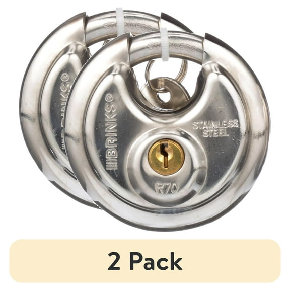 (2 pack) Brinks Stainless Steel 70mm Keyed Discus Padlock with 5/8in Shackle, 2 pack