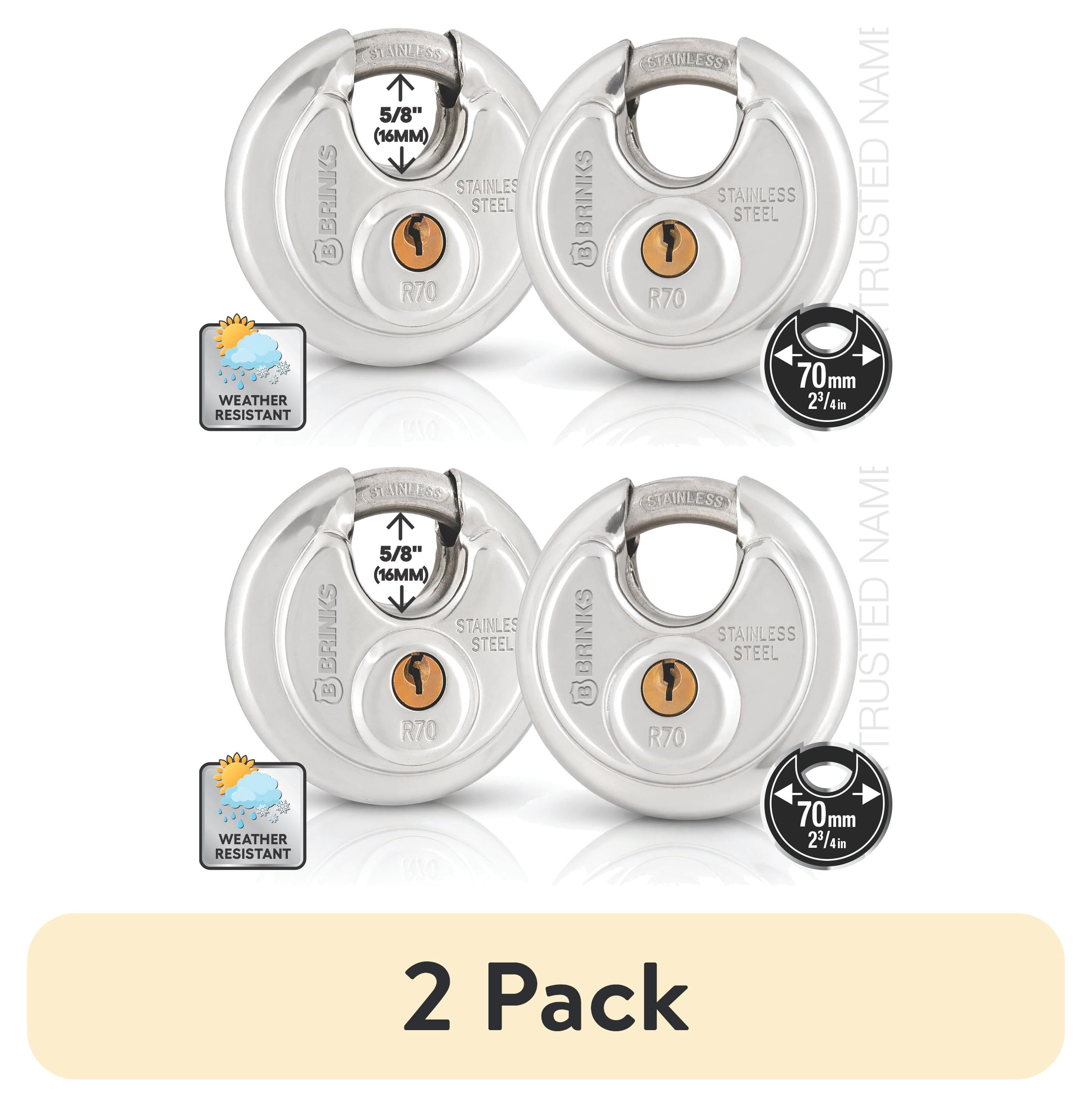 (2 pack) Brinks Stainless Steel 70mm Keyed Discus Padlock with 5/8in Shackle, 2 pack