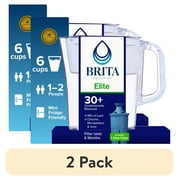 2 pack Brita Elite 6-Cup, White Plastic Water Filtration Pitcher, Reduces Lead