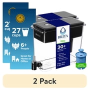 (2 pack) Brita 27 Cup Plastic Water Filtration Dispenser, Black, 1 Elite Brita Filter, Reduces Lead