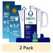 2 pack Brita Elite 10-Cup, White Plastic Water Filtration Pitcher, Reduces Lead