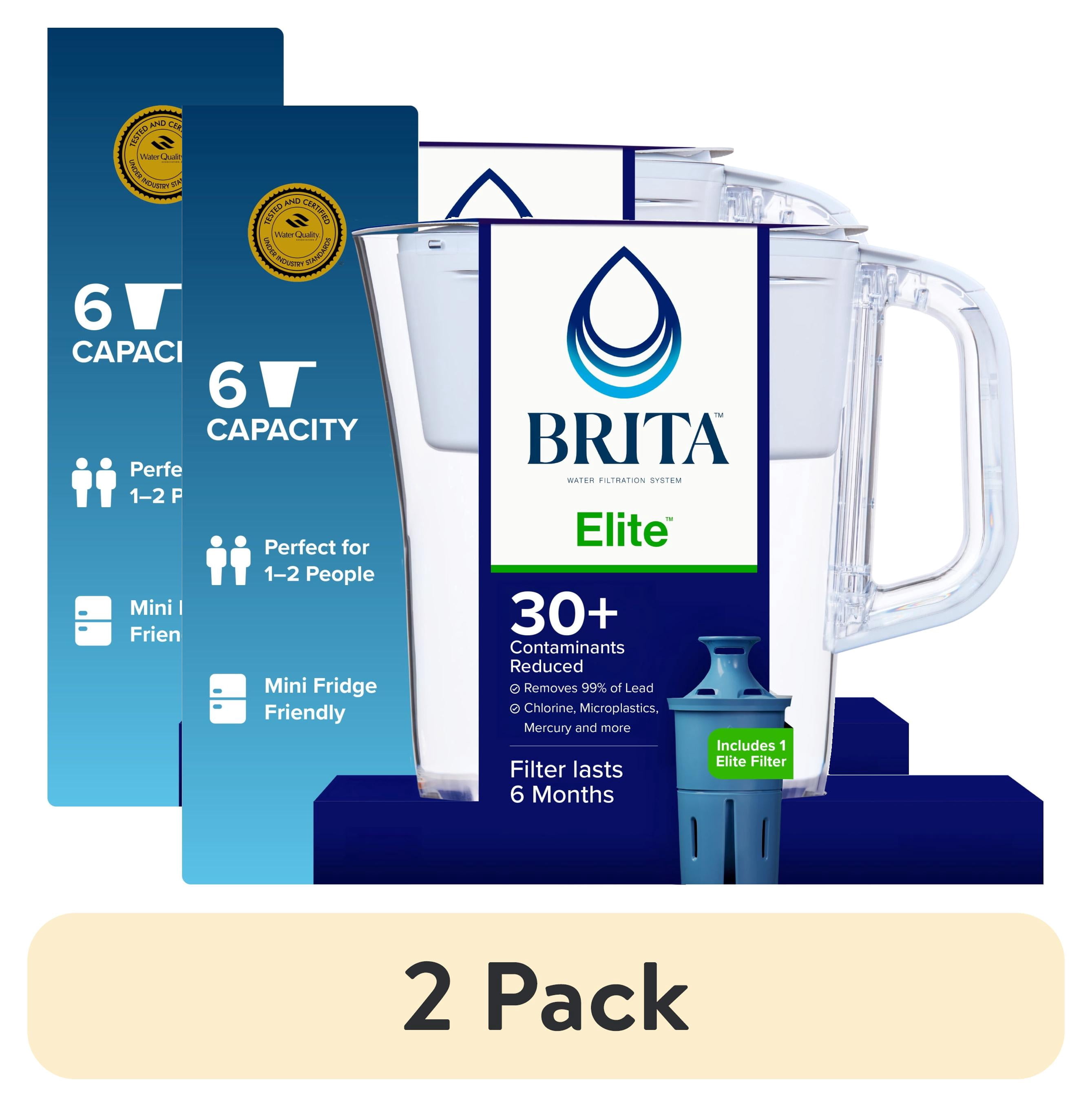 (2 pack) Brita 6 Cup Small Plastic Water Filter Pitcher, White, BPA Free with 1 Brita Elite Filter