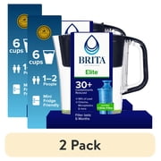 (2 pack) Brita Elite 6-Cup, Black Plastic Water Filtration Pitcher, Reduces Lead