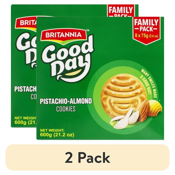 (2 pack) Britannia Good Day Pistachio-Almond Cookies, Family Pack, 21.2 oz