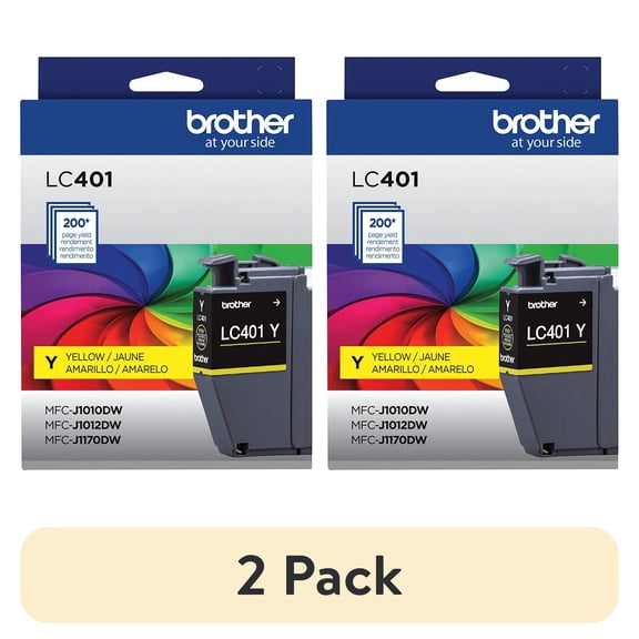 (2 pack) Brother Genuine LC401YS Standard Yield Printer Ink Cartridge, Yellow