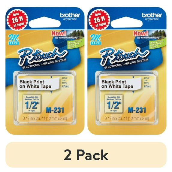 (2 pack) Brother Genuine P-Touch M-231 Standard Black on White Non Laminated Tape