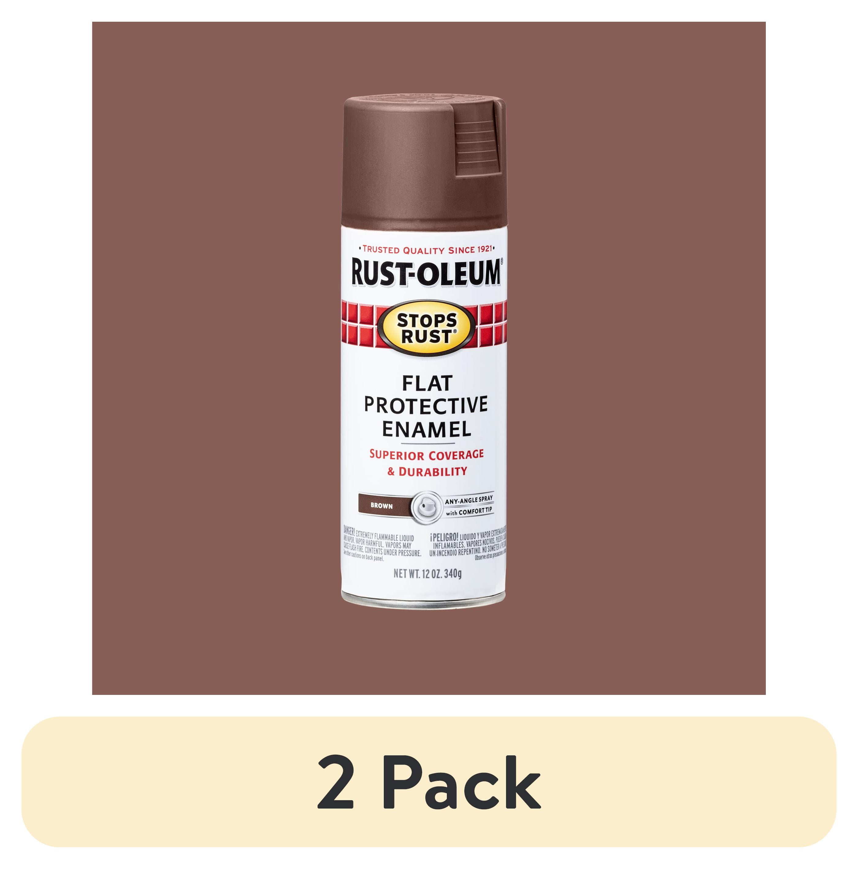 (2 pack) Brown, Rust-Oleum Stops Rust Protective Enamel Flat Spray Paint-214085, 12 oz
