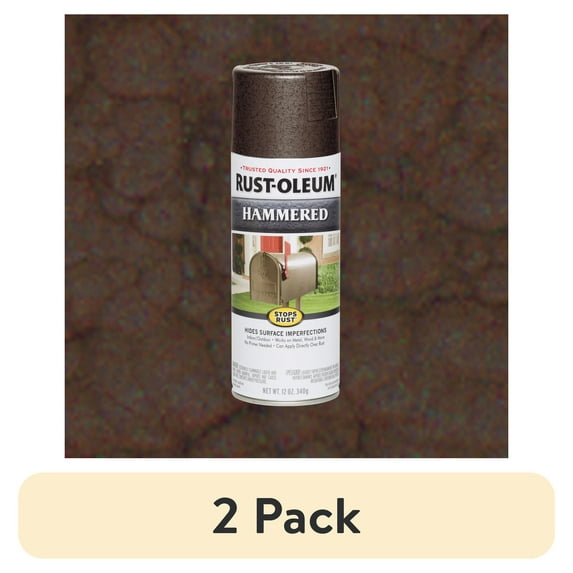 (2 pack) Brown, Rust-Oleum Stops Rust Hammered Spray Paint-210880, 12 oz