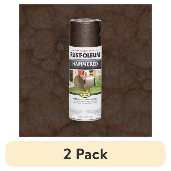 (2 pack) Brown, Rust-Oleum Stops Rust Hammered Spray Paint-210880, 12 oz