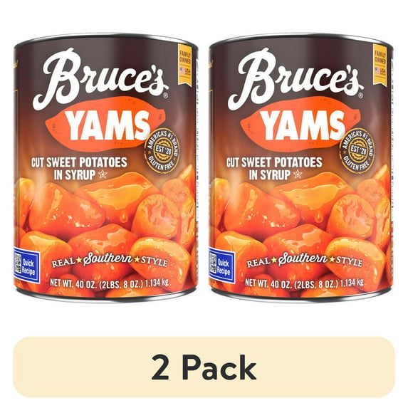 (2 pack) Bruce's Yams Cut Sweet Potatoes in Syrup, Canned Vegetables, 40 oz