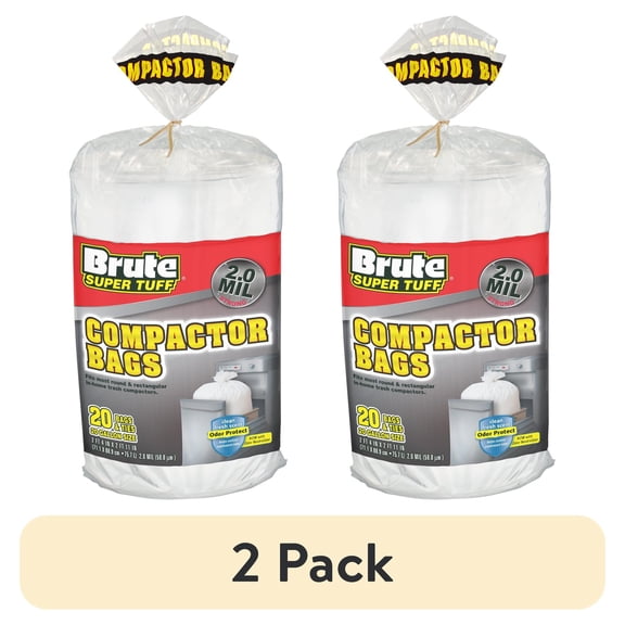 (2 pack) Brute Super Tuff Compactor Trash Bags, 20 Gallon, 20 Count