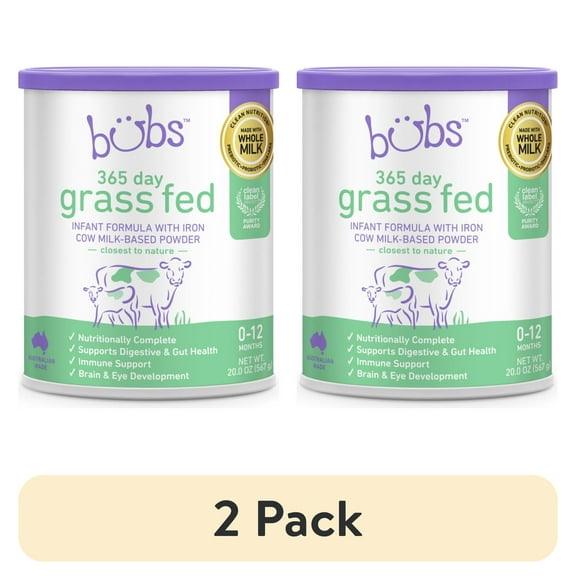 (2 pack) Bubs 365 Day Grass Fed Cow-Milk Based Infant Formula Powder (Babies 0-12 Months) - 20oz