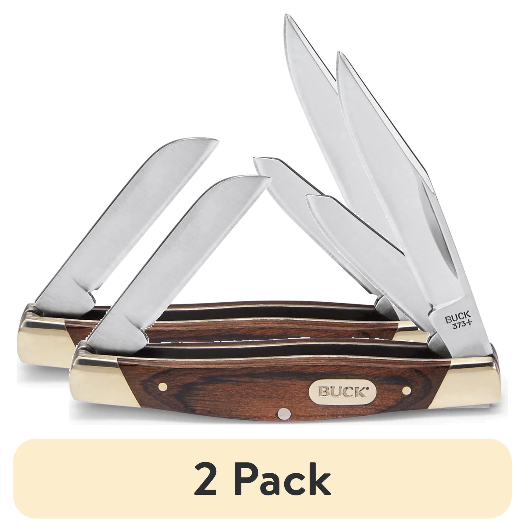 (2 pack) Buck Knives 373 Trio Folding Pocket Knife, 3-Blade, Woodgrain Handle, 1.9 oz