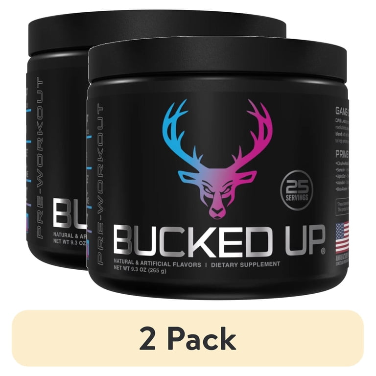 (2 pack) Bucked Up Pre-Workout Powder Supplement, Miami Vice Flavor, 9.3 oz, 25 Servings