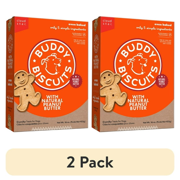(2 pack) Buddy Biscuits Crunchy Dog Treats, Peanut Butter, 16 oz. Box