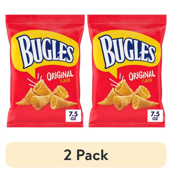(2 pack) Bugles Original Crispy Corn Snacks, Snack Bag, 7.5 oz