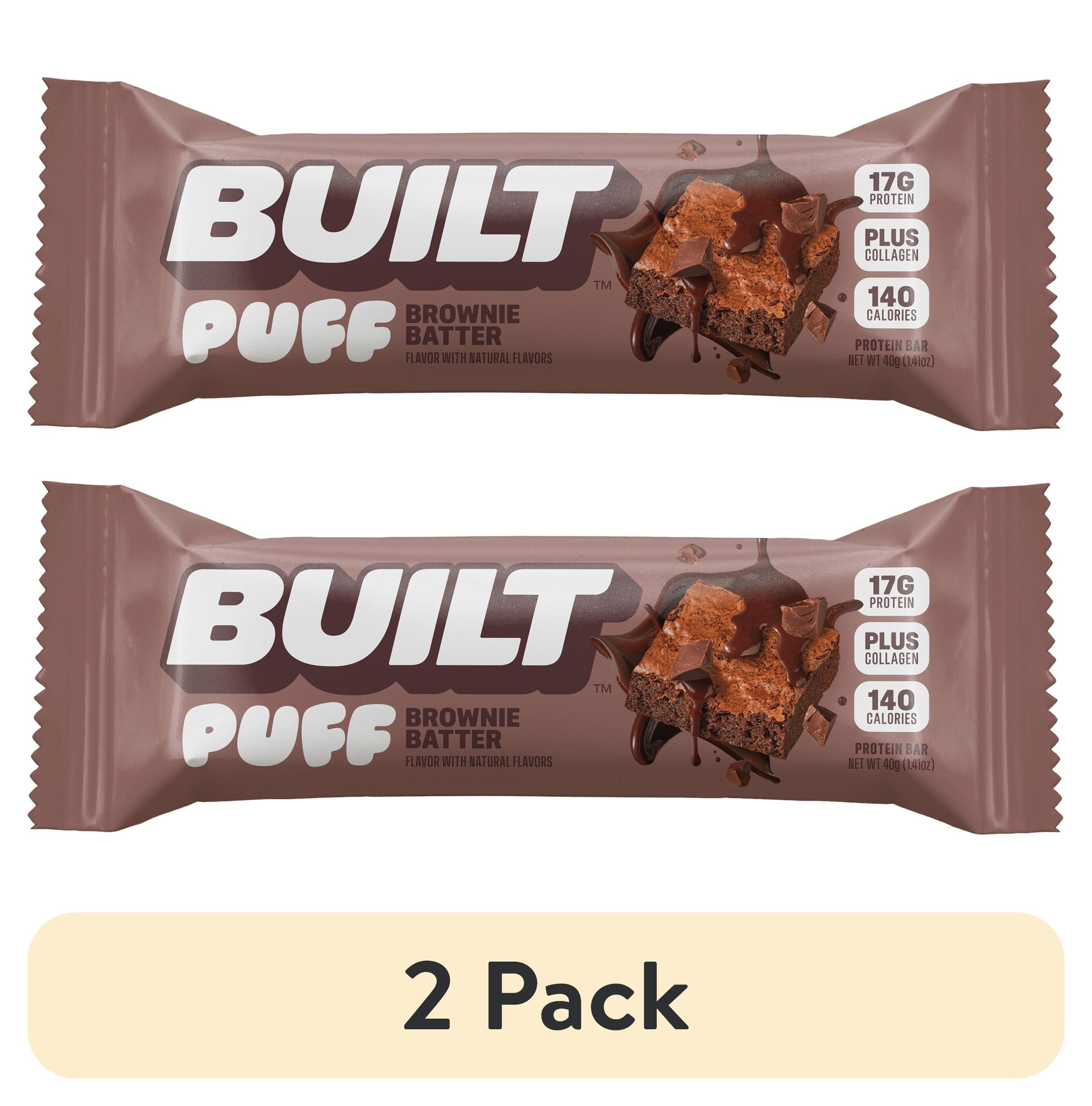 (2 pack) BUILT Puff Protein Bar, Brownie Batter, 17g Protein, Collagen, 140 Calories, Single 1.41 oz Bar