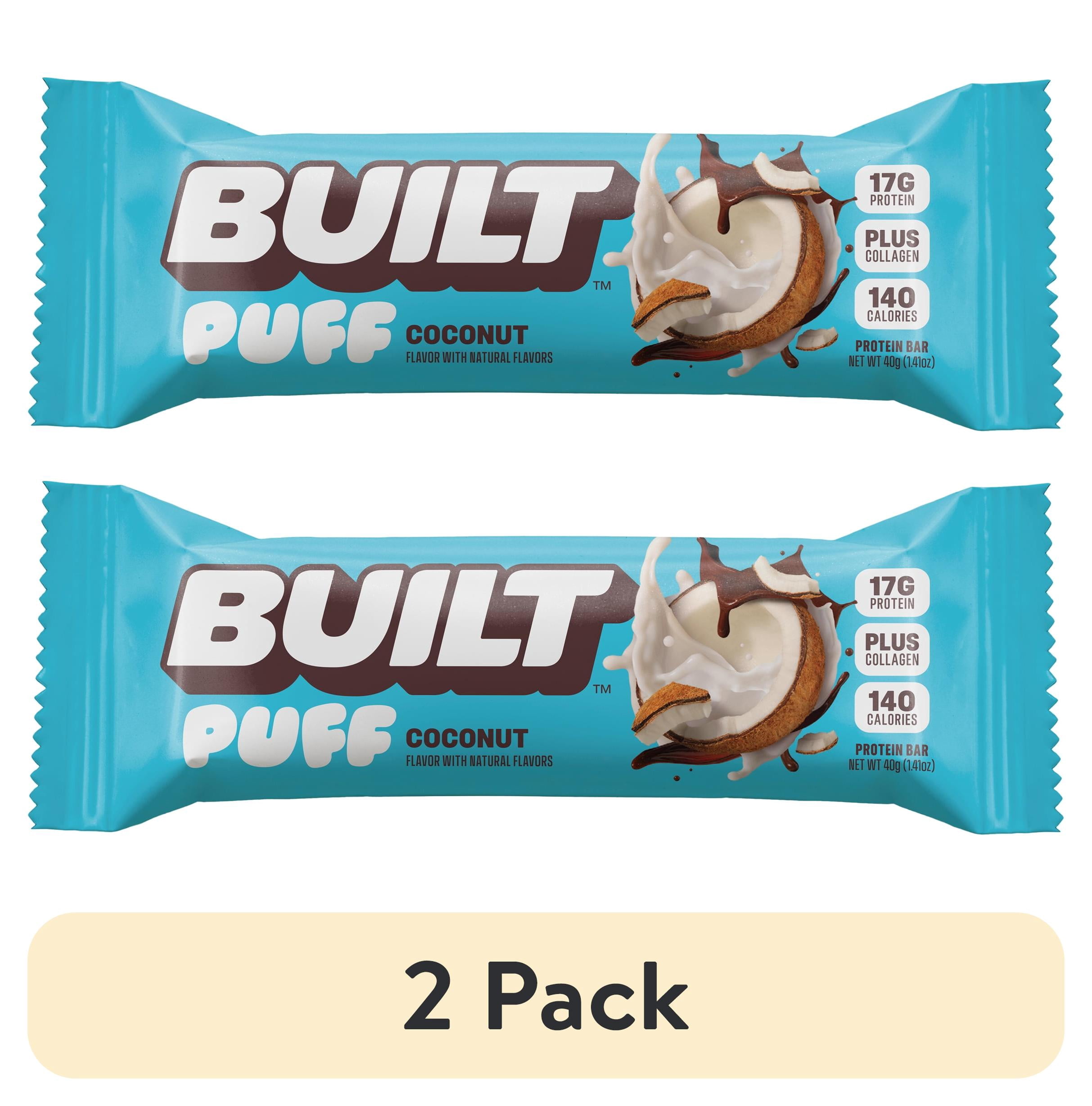 (2 pack) BUILT Puff Protein Bar, Coconut, 17g Protein, Collagen, 140 Calories, Single 1.41 oz Bar