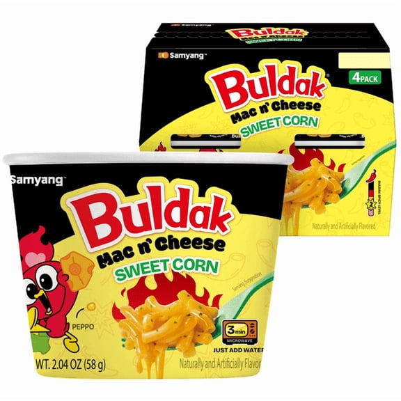2 pack Buldak Sweet Corn Mac & Cheese 4-Pack Cup, Allergy Info Included