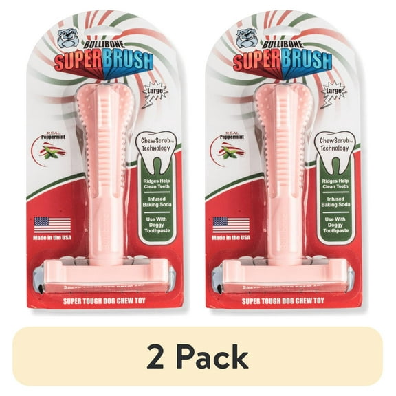 (2 pack) Bullibone Durable Large Peppermint Dog Chew Toy, Dental Hygiene Aid