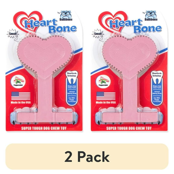 (2 pack) Bullibone Peppermint Heart Bone Dog Chew Toy, Small Size, Dental Care