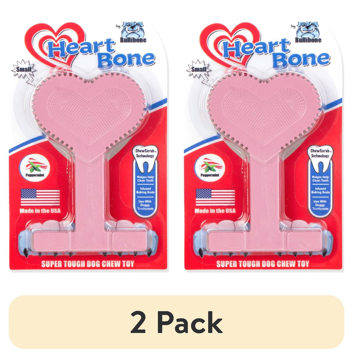 (2 pack) Bullibone Peppermint Heart Bone Dog Chew Toy, Small Size ...