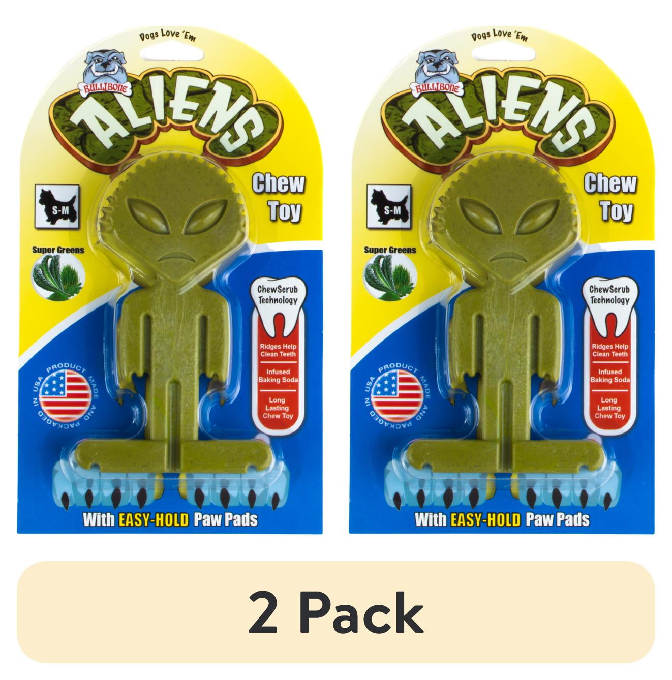2 pack Bullibone Alien Bone Dog Chew Toy Small With Handle