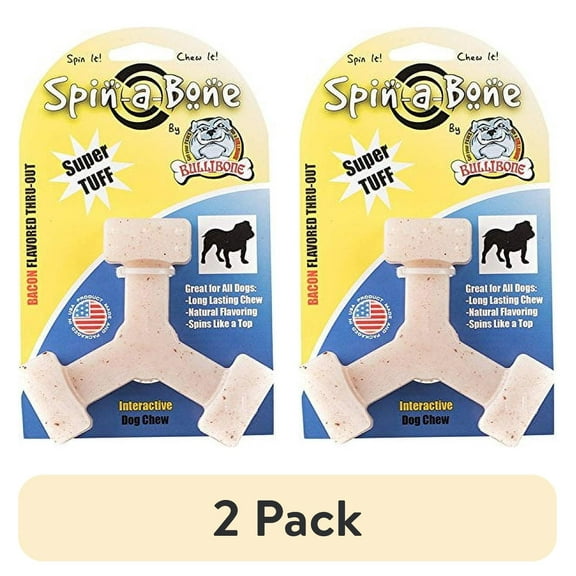 (2 pack) Bullibone Spin-a-Bone Dog Chew Toy with Bacon Flavor for Dental Health
