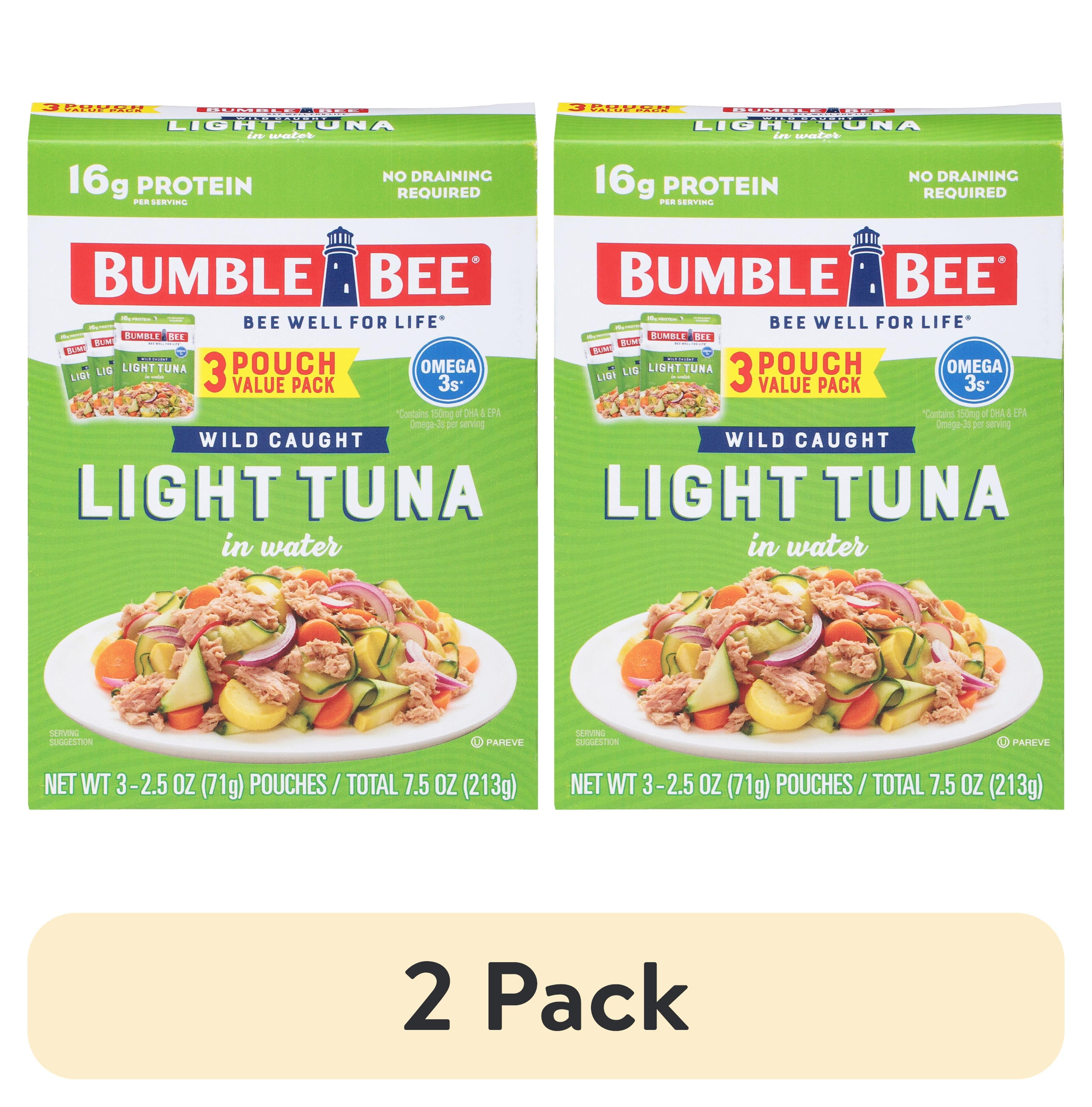 (2 pack) Bumble Bee Chunk Light Tuna in Water, Wild Caught Skipjack Tuna, Gluten Free, 16g Protein per Serving, Shelf Stable Pouch, 2.5oz (Pack of 3)