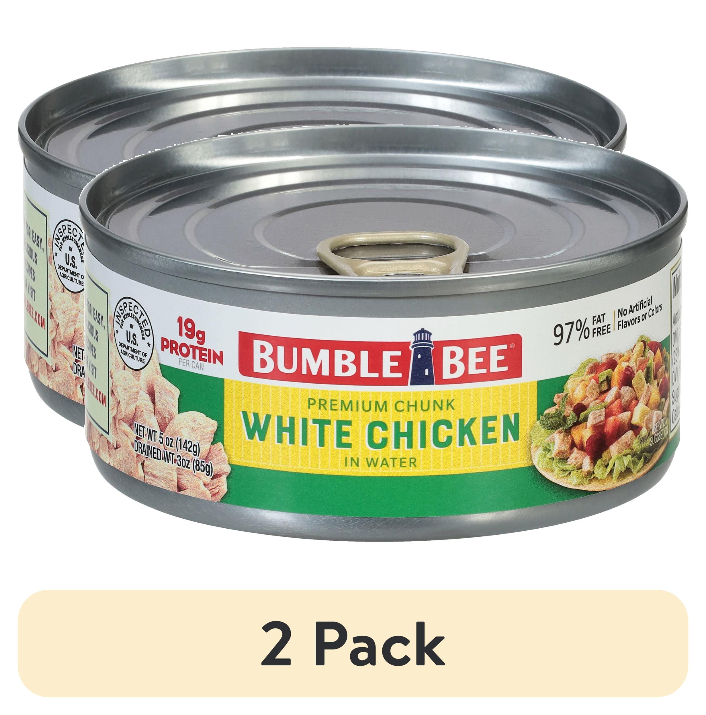 (2 pack) Bumble Bee Premium Chunk White Chicken in Water, 19g Protein per Serving, Gluten Free, Shelf Stable Can, 5 oz