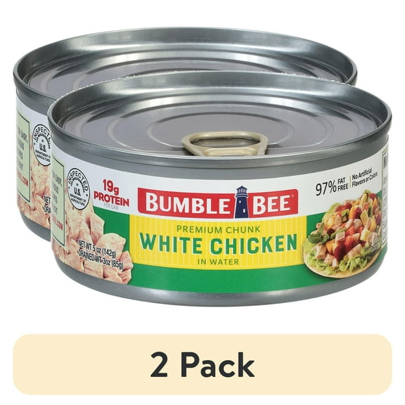 (2 pack) Bumble Bee Premium Chunk White Chicken in Water, 19g Protein per Serving, Gluten Free, Shelf Stable Can, 5 oz