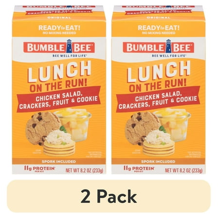 (2 pack) Bumble Bee Lunch on The Run Chicken Salad with Crackers Kit, Ready to Eat, Includes Mixed Fruit Cup and Cookie, Shelf Stable Box, 8.2 oz