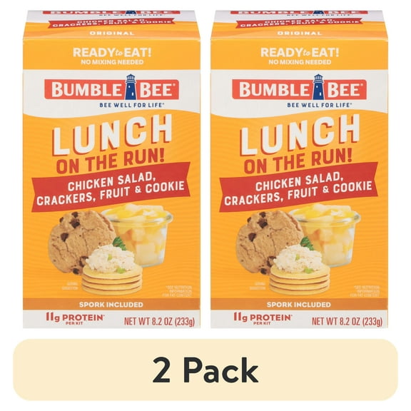 (2 pack) Bumble Bee Lunch on The Run Chicken Salad with Crackers Kit, Ready to Eat, Includes Mixed Fruit Cup and Cookie, Shelf Stable Box, 8.2 oz