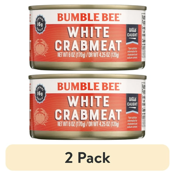 (2 pack) Bumble Bee Wild Caught White Crabmeat, 14g Protein Per Serving, Shelf Stable Can, 6oz